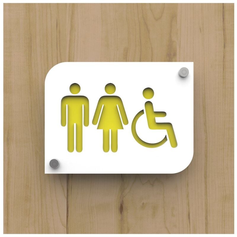 Pictogramme plexi toilettes trio hommes/femmes handicapés pmr - Signalétique toilettes