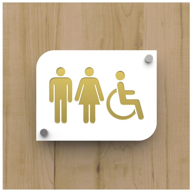 Pictogramme plexi toilettes trio hommes/femmes handicapés pmr - Signalétique toilettes