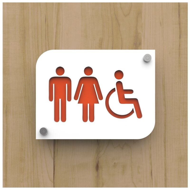 Pictogramme plexi toilettes trio hommes/femmes handicapés PMR - Signalétique toilettes