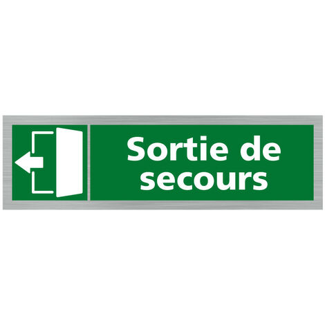 Pictogramme SORTIE DE SECOURS VERS LA GAUCHE (Q0408).- Adhésif aspect aluminium brossé -