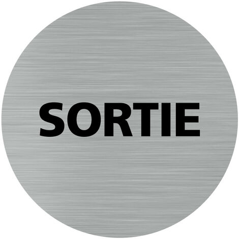Pictogramme SORTIE (Q0198).- Adhésif aspect aluminium brossé - Diamètre 83 mm