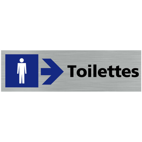 Pictogramme TOILETTE HOMME FLECHE VERS LA DROITE (Q0410).- Adhésif aspect aluminium brossé -