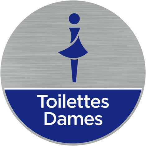 Pictogramme Toilettes Dames (Q0466). Autocollant souple effet alu brossé ou plaque de porte alu brossé ep 2mm au choix