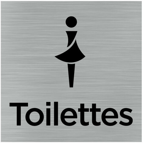 Pictogramme Toilettes Dames (Q1046). Signalisation Porte 150 x 150 mm. Autocollant souple ou plaque alu brossé 2 mm ep. - Adhésif aspect aluminium brossé