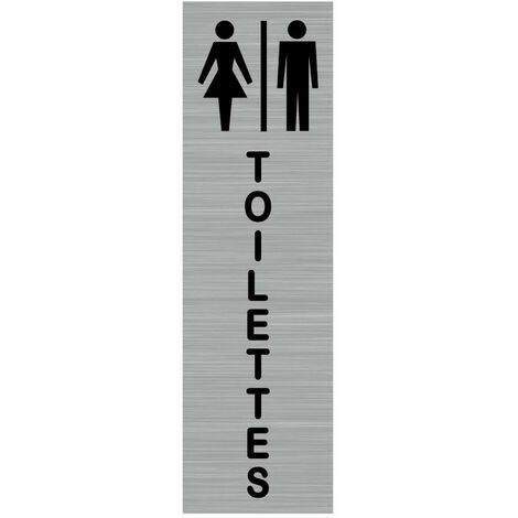 Pictogramme TOILETTES FEMMES HOMMES (Q0043).- Adhésif aspect aluminium brossé -