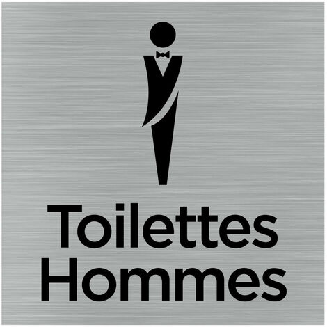 Pictogramme Toilettes Hommes (Q1057). Signalisation Porte 150 x 150 mm. Autocollant souple ou plaque alu brossé 2 mm ep. - Adhésif aspect aluminium brossé