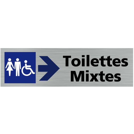 Pictogramme TOILETTES MIXTES FLECHE VERS LA DROITE (Q0413).- Plaque aluminium brossé -