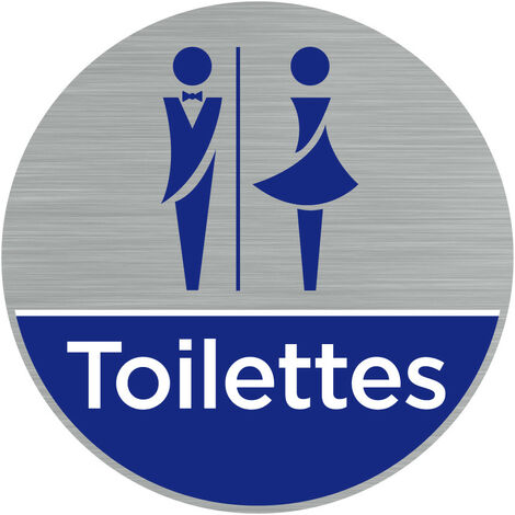 Pictogramme Toilettes mixtes.- Plaque aluminium brossé - Diamètre 76 mm