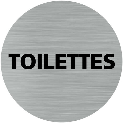 Pictogramme TOILETTES (Q0197).- Adhésif aspect aluminium brossé - Diamètre 83 mm