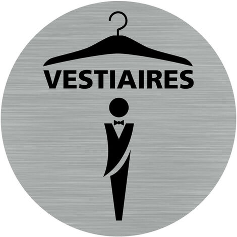 Pictogramme Vestiaires Hommes (Q0460).- Adhésif aspect aluminium brossé - Diamètre 76 mm