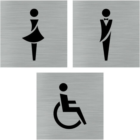 Pictogramme WC.- Adhésif aspect aluminium brossé -
