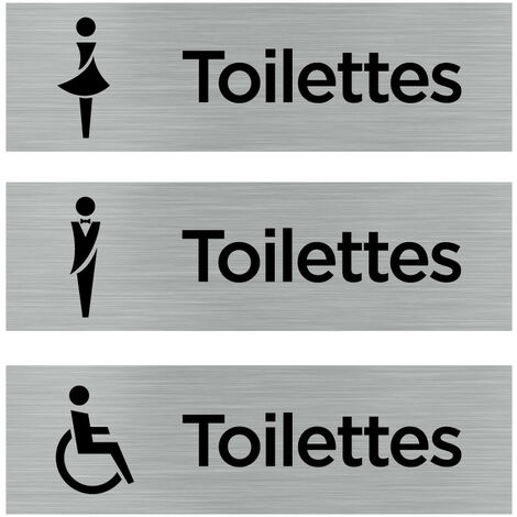 Pictogramme WC Lot de 3 pictogrammes Toilettes.- Adhésif aspect aluminium brossé -