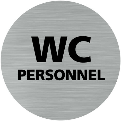 Pictogramme WC PERSONNEL (Q0181).- Adhésif aspect aluminium brossé - Diamètre 76 mm
