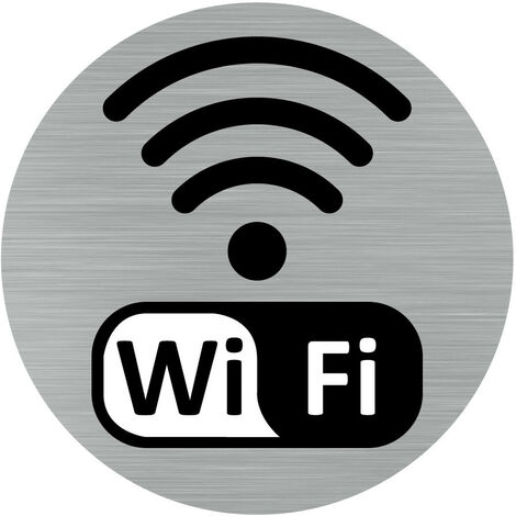 Pictogramme WIFI (Q0402).- Adhésif aspect aluminium brossé - Diamètre 83 mm