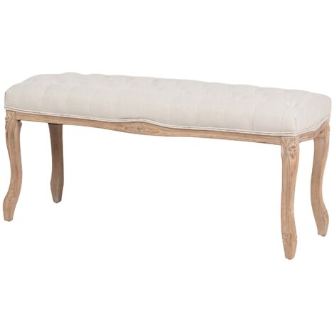 Pie De Cama Lino Capitone Patas Madera 110X36X47Cm