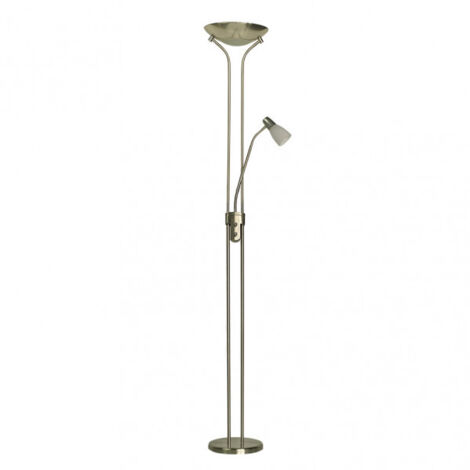 Pie de salon ross 2xe27+1xe14 c/lector cuero 180x28x28 cm