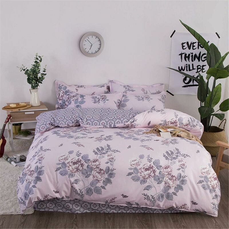 Heguyey - Piece Bedding Set For 2 Persons, Printed Microfiber Duvet Cover Sets Bedding Set With Duvet Cover Pillowcases Bed Sheet (Purple,220X240cm)