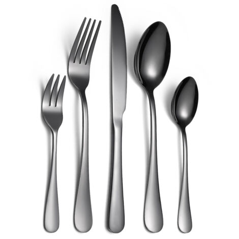Pièce de rechange pour gril et plaque de cuisson, ensemble de couverts en acier inoxydable, 5 pièces, noir