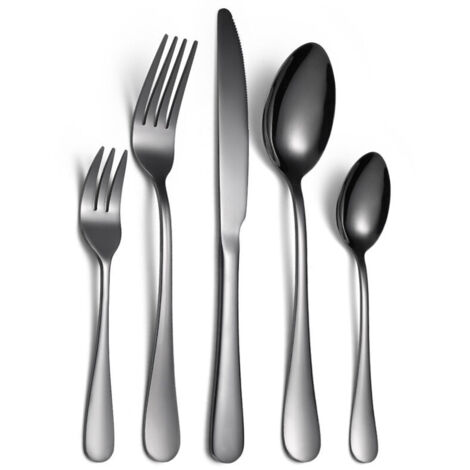 Pièce de rechange pour gril et plaque de cuisson, ensemble de couverts en acier inoxydable, 5 pièces, noir