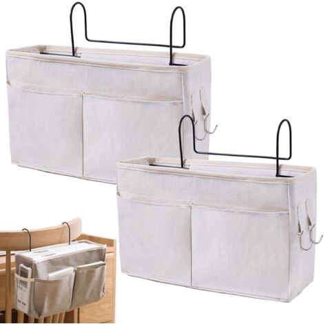 Pièce Organisateur de Chevet Lit, Panier de Lit Chevet Suspendu, Poche de Lit Organisateur, Organisateur de Chevet Suspendu, pour Bureau, Lit de Chambre, Cuisine (Blanc)