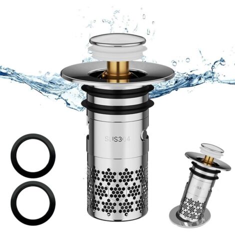 Piece Stainless Steel Basin Plug, Pop up Universal Drain Plug, Improved Drain Plug, Anti-Blocked Drain Filter, With Net Filter, for Bathtub, Kitchen, Washbasin (33-40mm) - Silver.