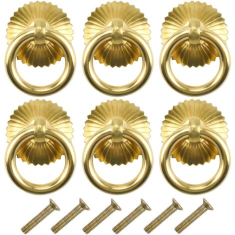 Piece Vintage Furniture Handle, Drawer Ring Pull Handle, Antique Pull Handles, Furniture Knob for Kitchen Cabinet, Cupboard, Dresser, Door (Brass)