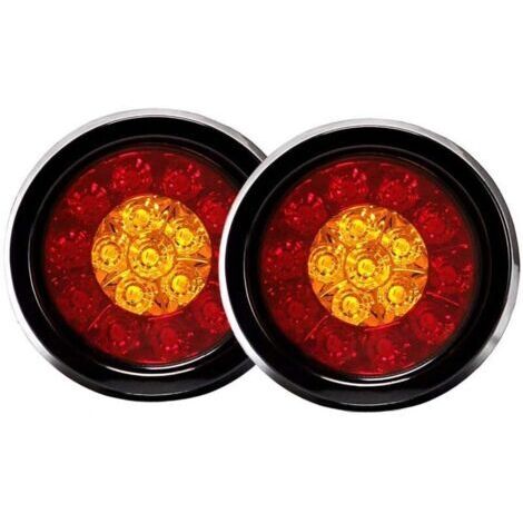 pieces 16 LED round rear brake light with black rubber grommets for car truck trailer FLITI