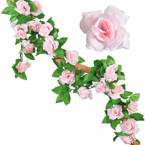 Artificial Rose Vine Flowers with Green Leaves 7.5FT Fake Silk