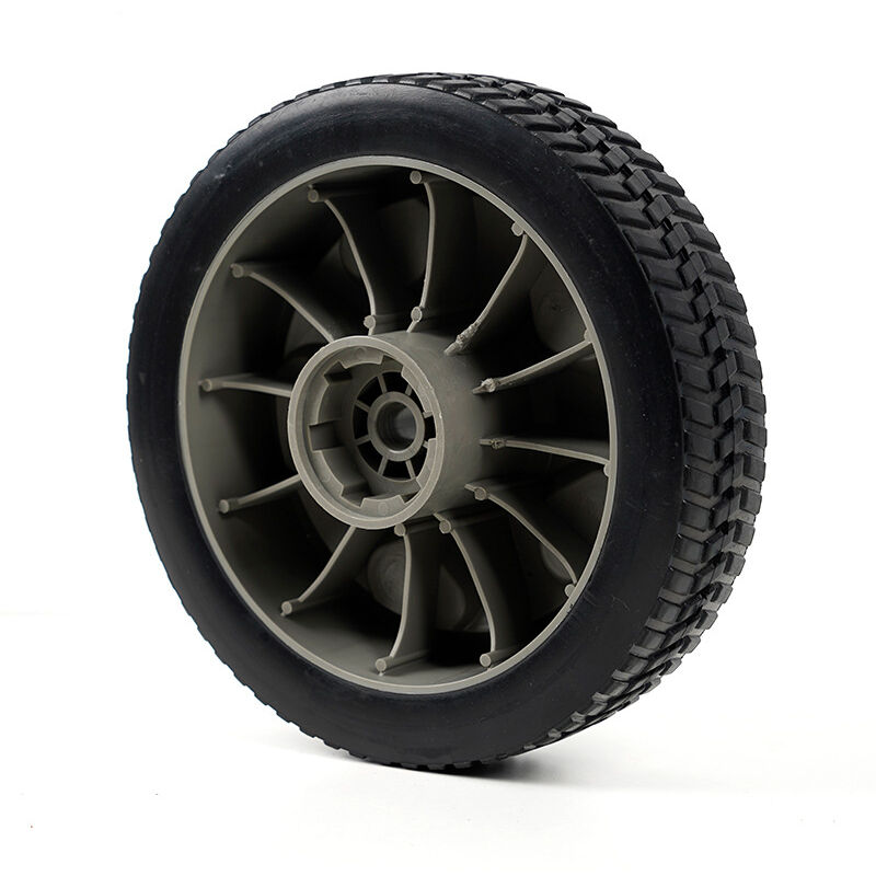 pièces 9 pouces recouvert de caoutchouc mousse moulée par soufflage roue silencieuse poussée à la main tondeuse à gazon roue en plastique jardin