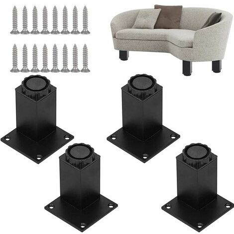 Pieces Black Aluminum Square Cabinet Legs, Furniture Aluminum Square Cabinet Legs, Aluminum Alloy Square Table Legs, Metal Square Cabinet Legs with Screws, for Sofa, Coffee Table-