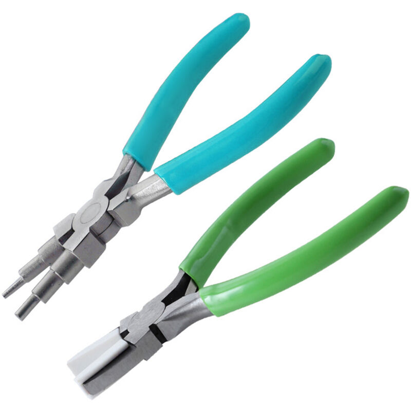 Pièces de pinces à bijoux bleues à six sections + pinces en nylon à nez plat vert