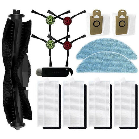 Pièces de rechange et accessoires pour aspirateur robot HONITURE Q6 SE : brosse principale, filtre HEPA et sac à poussière.