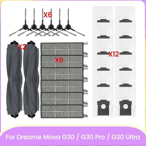 Pièces de rechange pour aspirateur Dreame Mova G30/G30 Pro/G30 Ultra : brosse latérale principale, filtre HEPA, sacs à poussière, nettoyage efficace