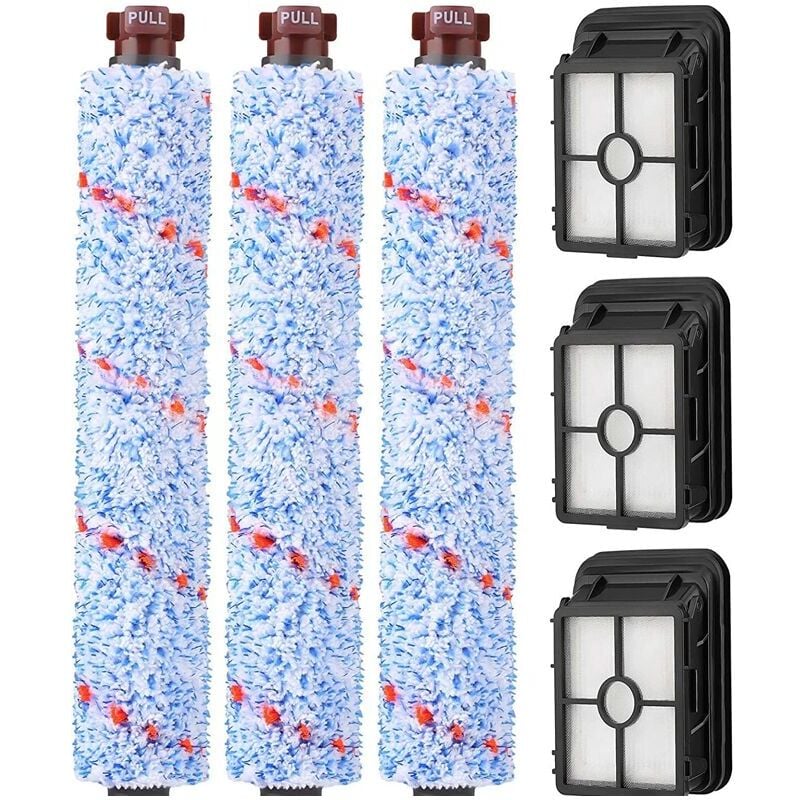Pièces de rechange pour filtre à rouleau de brosse compatible Bissell CrossWave, 3 accessoires de brosse et 3 filtres à vide pour Bissell Crosswave