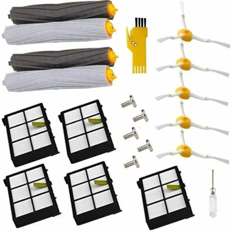 Pièces de rechange pour iRobot Roomba 980 960 900 880 870 860 800 aspirateur robotique (5pcs brosses latérales 5pcs vis 5pcs filtres 2 ensemble