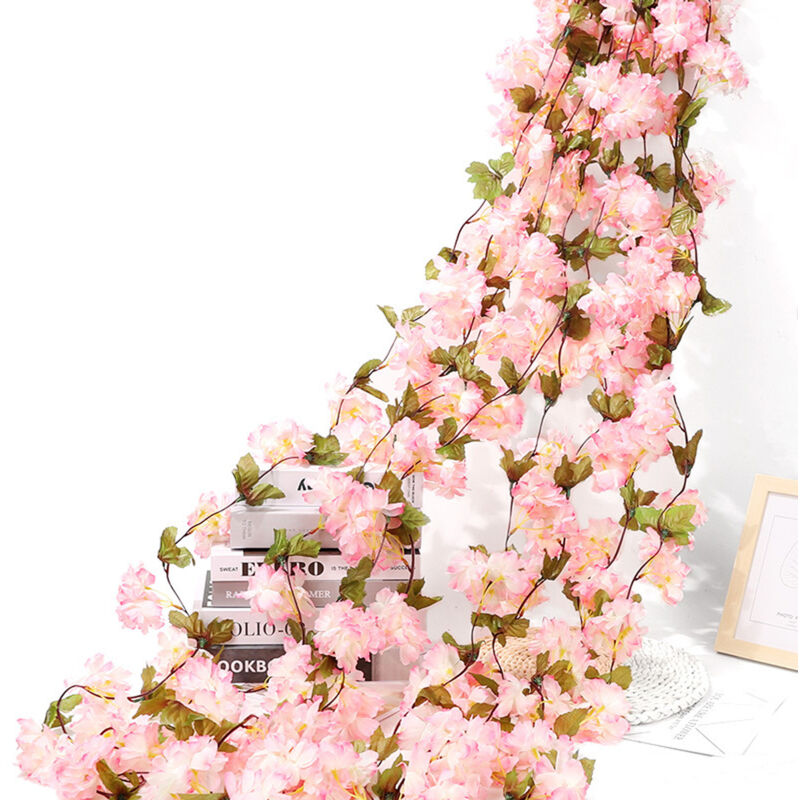 Yzmrbdqc - pièces de vignes de fleurs de cerisier artificielles, plantes suspendues, guirlande en soie, fausses fleurs de cerisier pour la maison, le