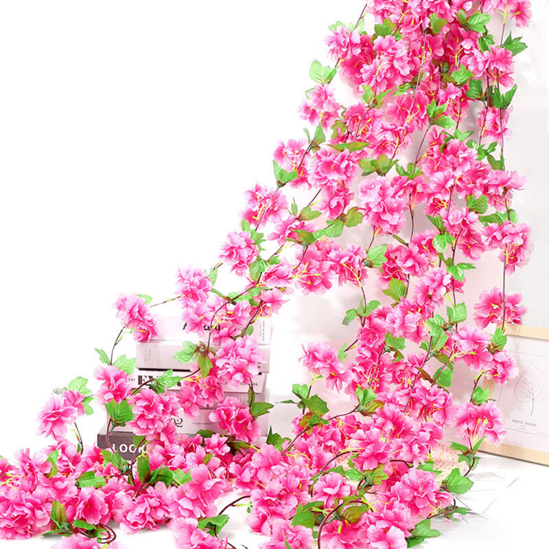 Yzmrbdqc - pièces de vignes de fleurs de cerisier artificielles, plantes suspendues, guirlande en soie, fausses fleurs de cerisier pour la maison, le