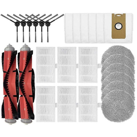 Pièces détachées et accessoires pour aspirateur Ultenic MC1 : brosse principale, filtre HEPA, lingette de nettoyage, sac à poussière.