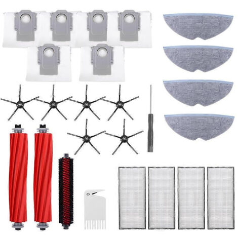 Pièces détachées pour aspirateur Roborock S7 T7S T7S Plus : brosse principale, brosse latérale, filtre HEPA et chiffon de nettoyage.