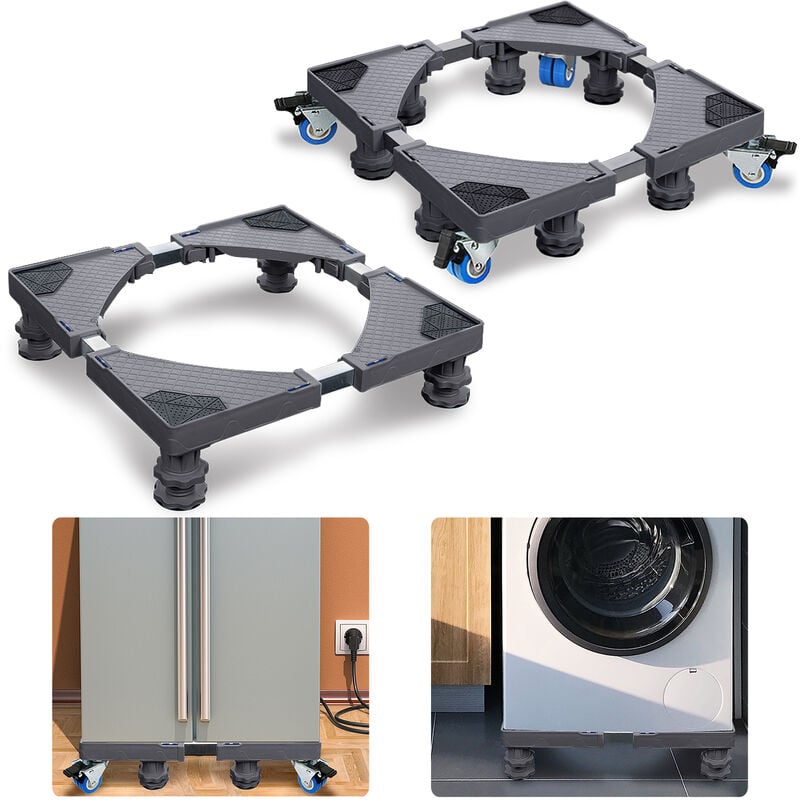 Pièces détachées pour lave-linge Base de machine à laver réglable Base 4 pieds pour sèche-linge, machine à laver et réfrigérateur (gris) HENGMEI