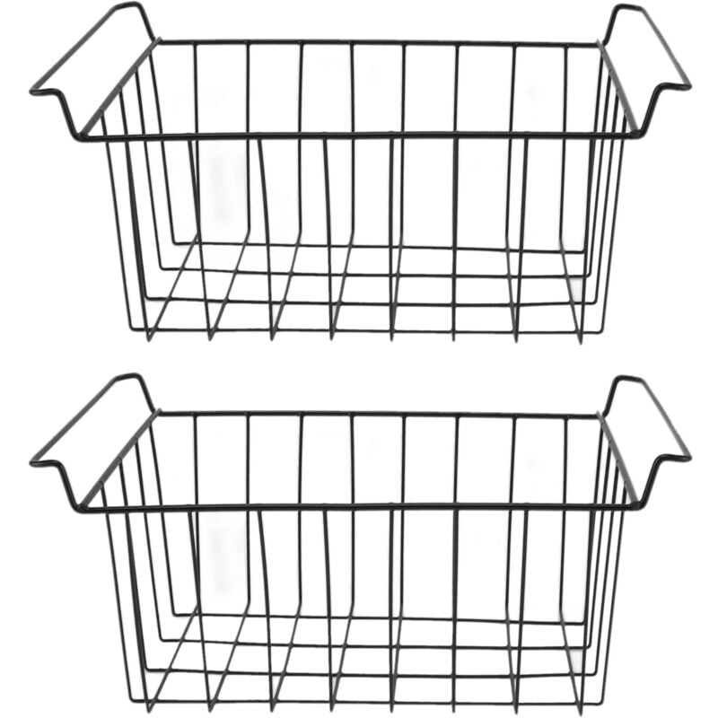 Pièces détachées pour réfrigérateur Lot de 2 paniers de rangement en fil de fer pour congélateur, avec revêtement en polyéthylène, à suspendre, noir,