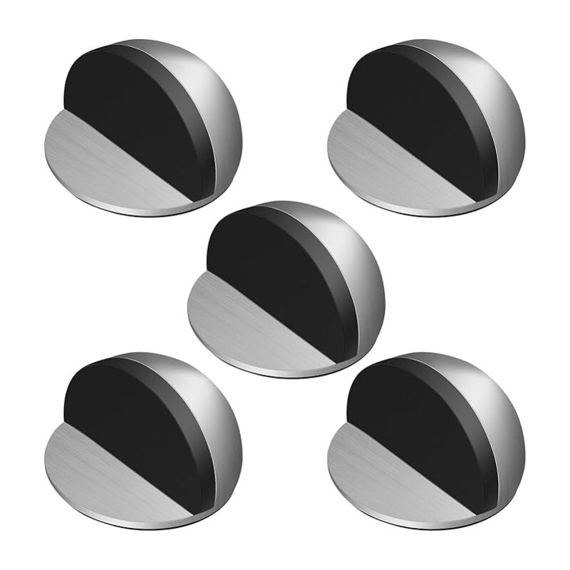Linghhang - 5 Pieces Door Stops, Stainless Steel Adhesive Door Stops, Doorstops with Rubber Bumpers, Adhesive Door Stop for All Hard Floors, Ensure