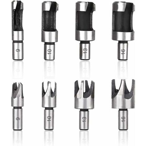 Pièces Fraise à Bouchonner Bois, Mèche à Bouchon Bois 6 mm/10 mm/13 mm/16 mm, Acier Carbone Bois Plug Perceuse pour le Travail du Bois, Forets à Bois à Griffe et Coniques