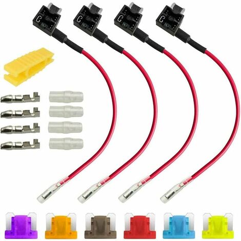 pièces fusibles de voiture miniatures à profil bas adaptateur de fusible plat de distributeur de fusibles enfichable de voleur de courant avec 6 pièces de fusible (3A/5A/7.5A/10A/15A/20A)
