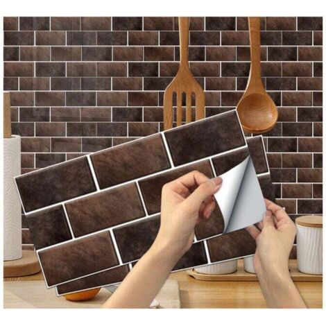 Pieces Kitchen Tile Stickers (Brown), Self-Adhesive Tile Stickers, Waterproof PVC Tile Stickers, Self-Adhesive Wall Tile Stickers for Bathroom and Kitchen MUMU