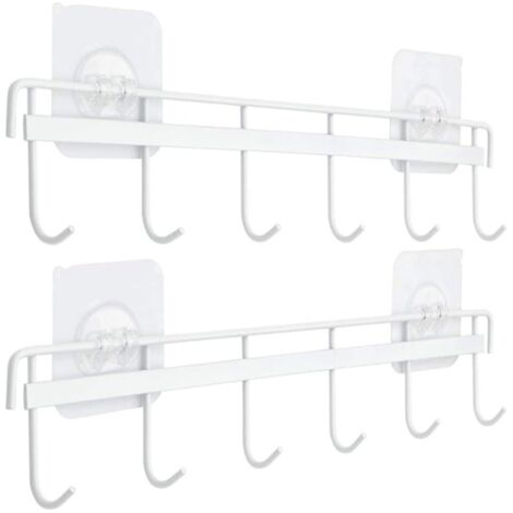 Pieces Kitchen Utensil Holder, Kitchen Utensil Holder with 6 Hooks, No Drilling Storage Organizer Rack for Kitchen/Bathroom (White)