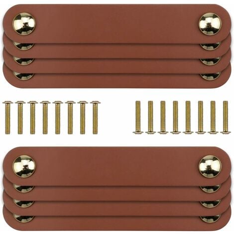 Pieces Leather Handles, Leather Drawer Pulls, Leather Handle for Kitchen Cabinet Handle, with 22mm Screws, for Furniture Kitchen Bathroom Cabinet Cabinet (Brown)