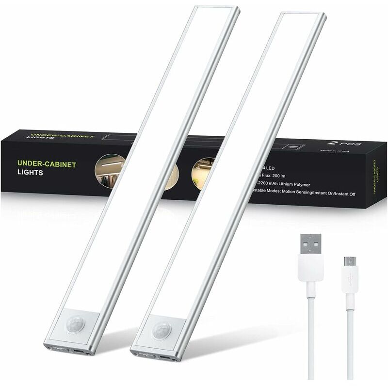 Pièces led sous meuble lumineux, bande led rechargeable 30 cm éclairage de cuisine avec détecteur de mouvement éclairage d'armoire bande lumineuse