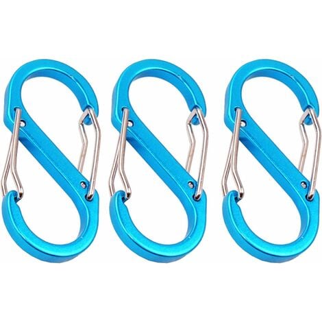 pièces mousqueton petit métal double mousqueton clips de sécurité en forme  de S en métal pour les activités de plein air (bleu)