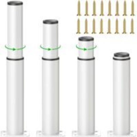 Pièces Pieds de Meubles Réglables, 18cm Pied Cuisine Réglables, Hauteur Réglable est de 0 à 120 mm, Ronds Métal Acier Inoxydable Canapé Jambe Table Pieds, Pieds d'armoire avec des Vis,Blanc